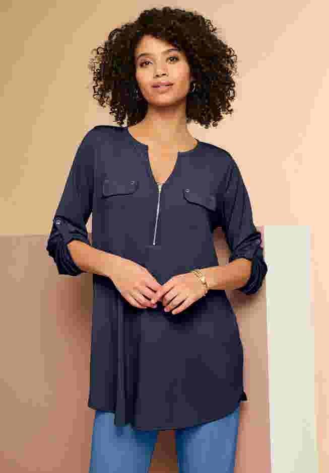 Zip Front Ultrasmooth® Fabric Tunic image number 0