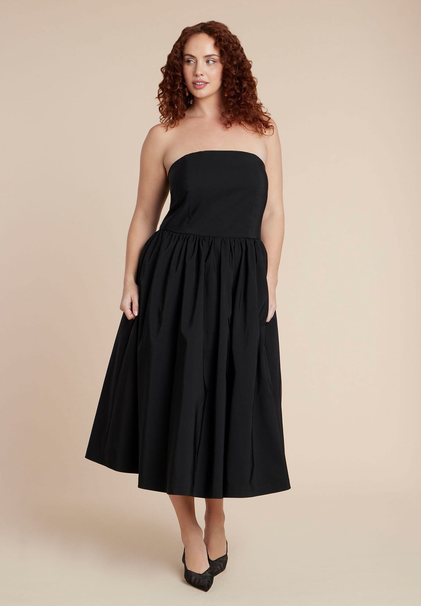  Strapless Flare Midi Dress image number 1