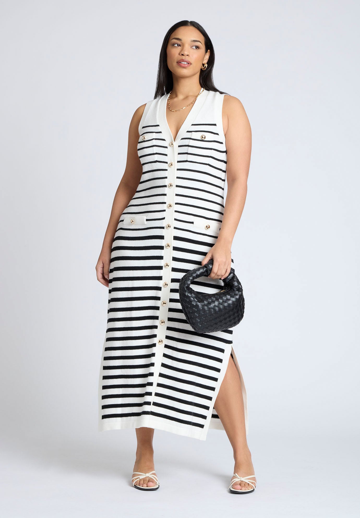 Striped Sleeveless Sweater Dress image number 2