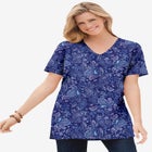 Perfect Printed Short-Sleeve Shirred V-Neck Tunic image number null