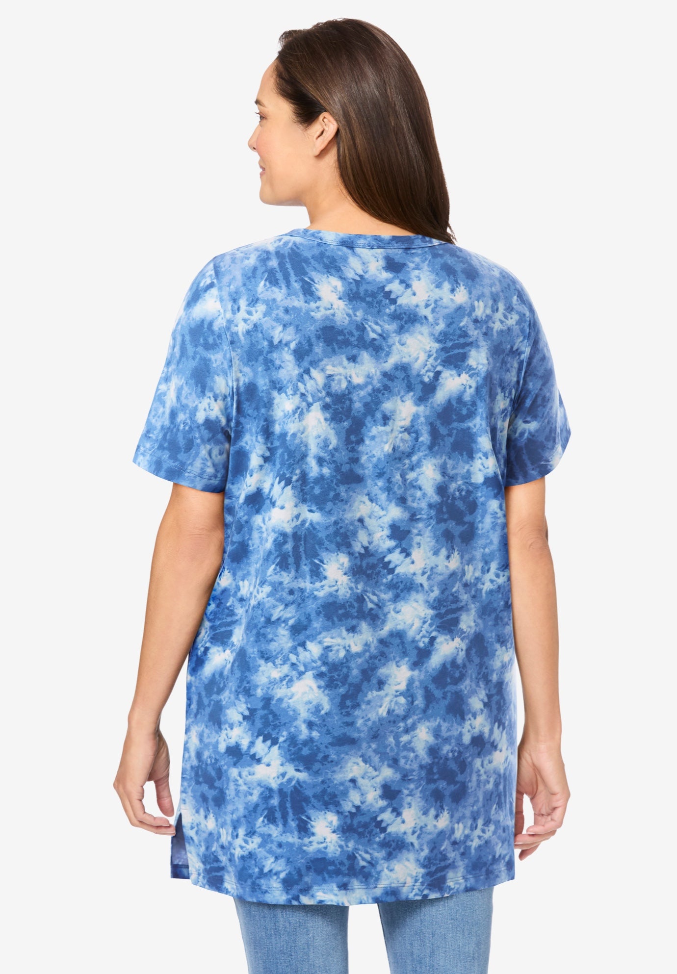 Perfect Printed Short-Sleeve Shirred V-Neck Tunic image number 1