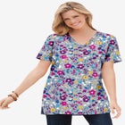Perfect Printed Short-Sleeve Shirred V-Neck Tunic image number null