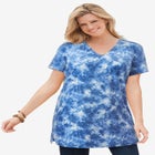 Perfect Printed Short-Sleeve Shirred V-Neck Tunic image number null