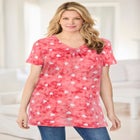 Perfect Printed Short-Sleeve Shirred V-Neck Tunic image number null