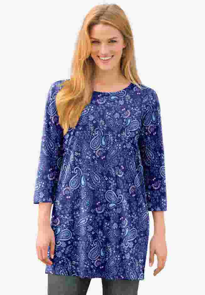 Perfect Printed Three-Quarter-Sleeve Scoopneck Tunic image number 0