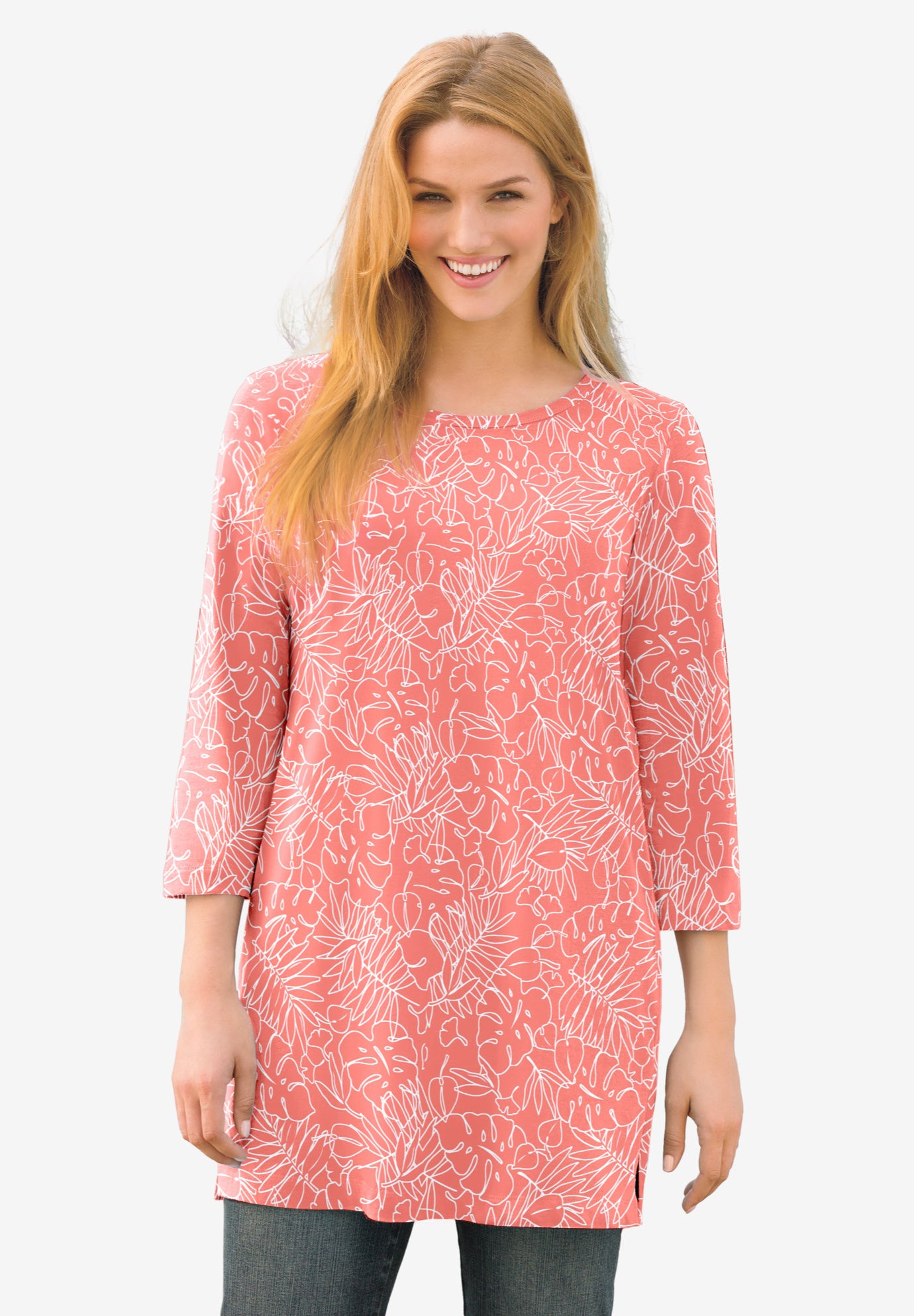 Perfect Printed Three-Quarter-Sleeve Scoopneck Tunic image number 0
