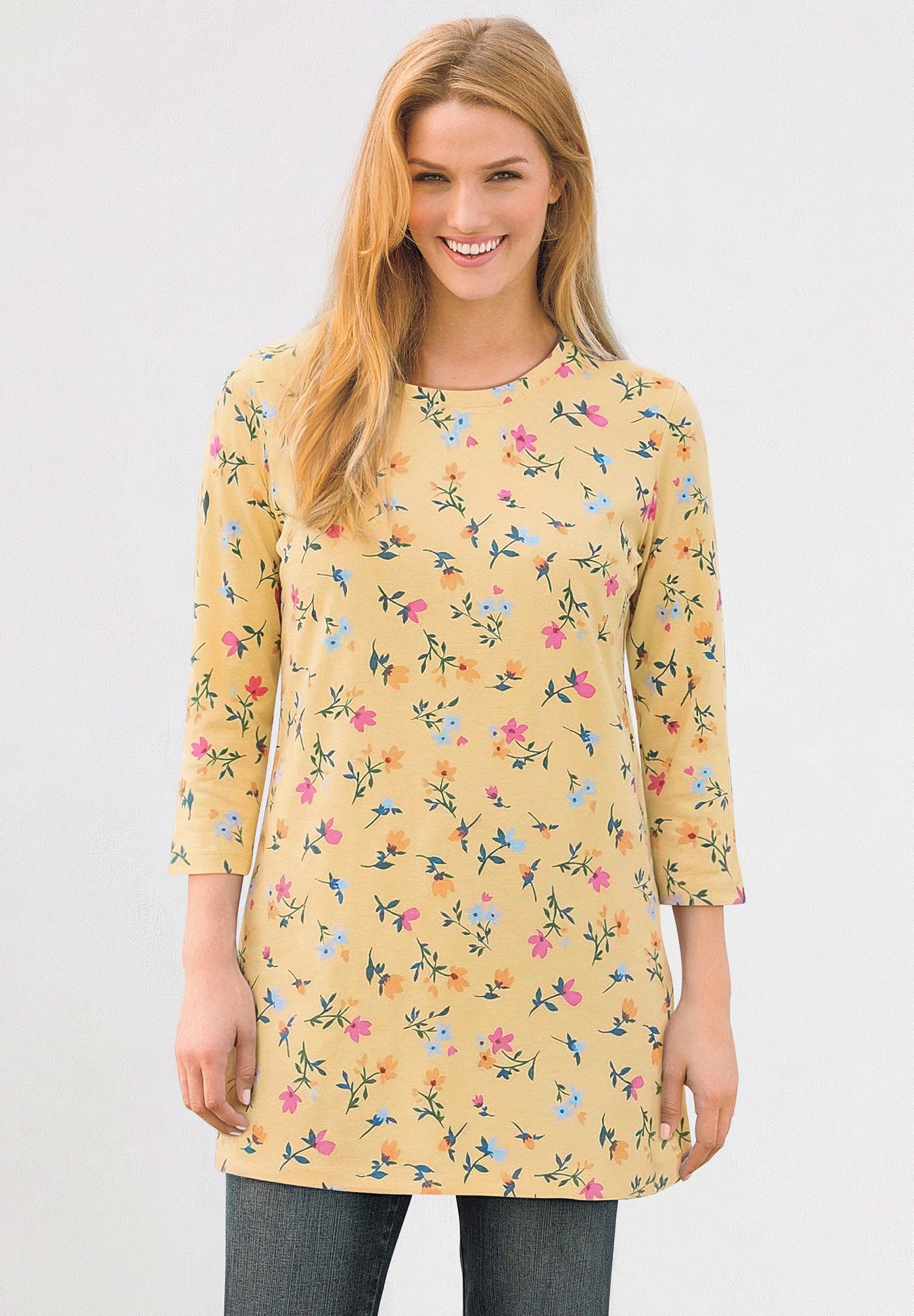 Perfect Printed Three-Quarter-Sleeve Scoopneck Tunic image number 0