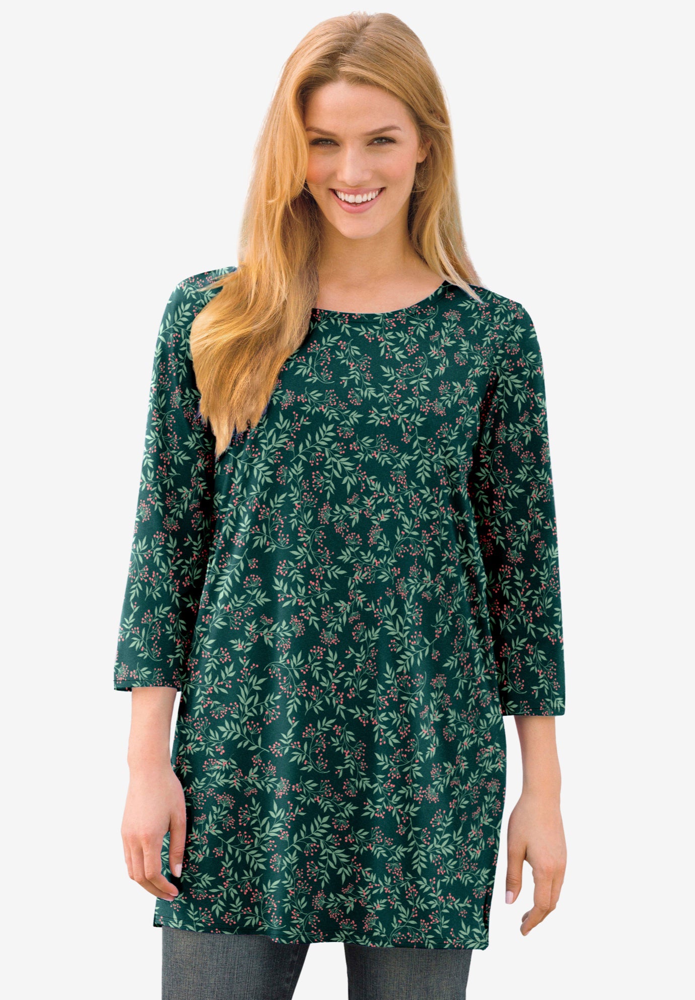 Perfect Printed Three-Quarter-Sleeve Scoopneck Tunic image number 0