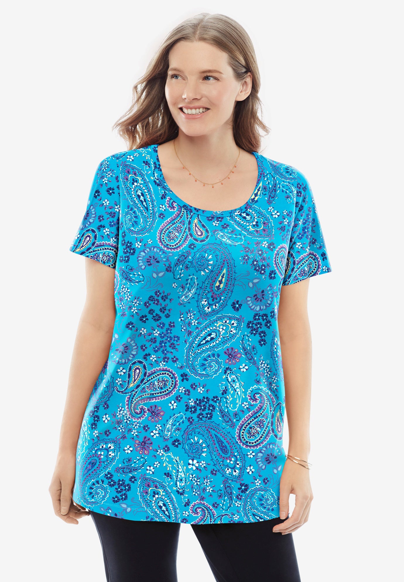 Perfect Printed Short-Sleeve Scoopneck Tee image number 0