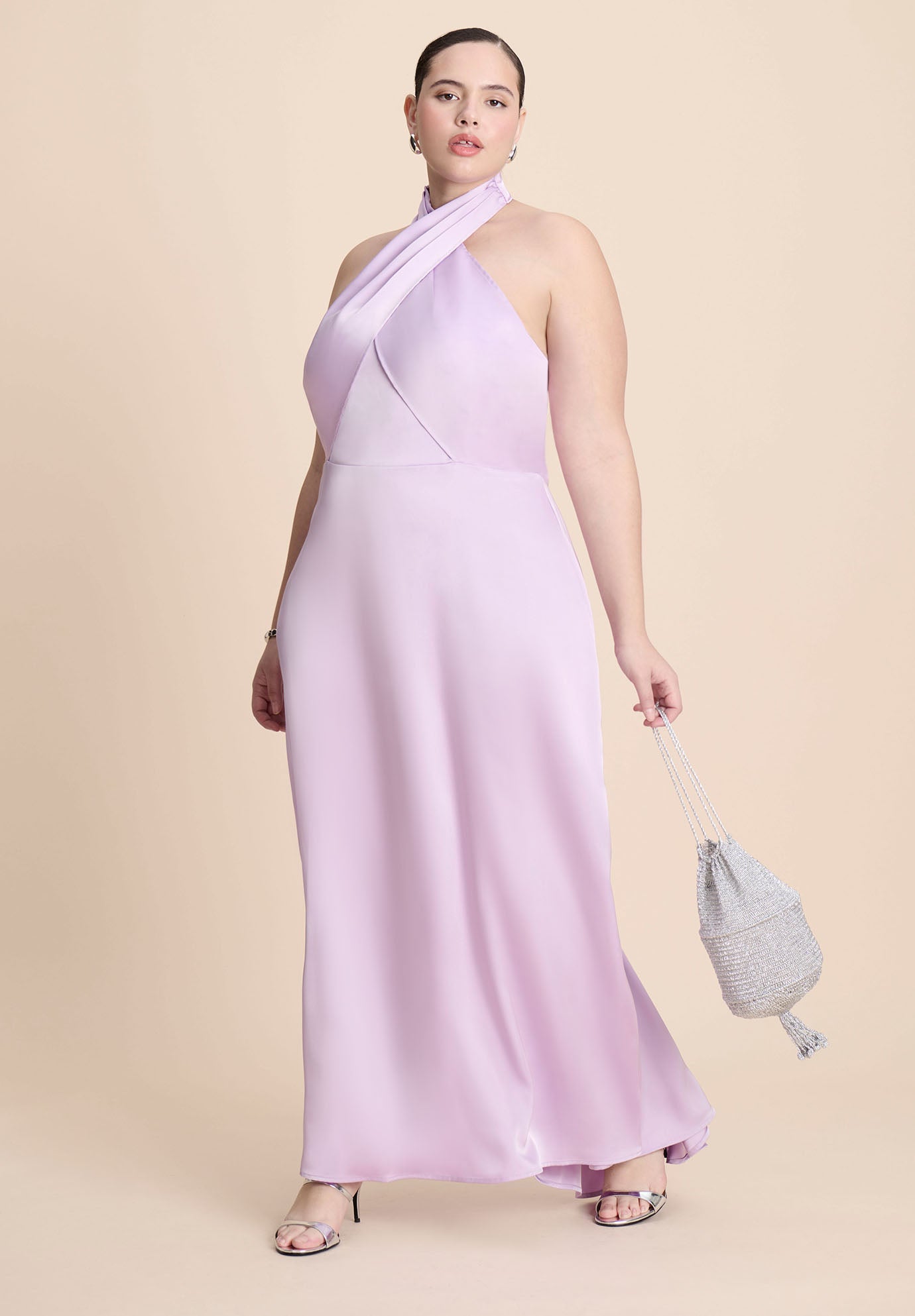 Halter Neck Satin Maxi Dress image number 1