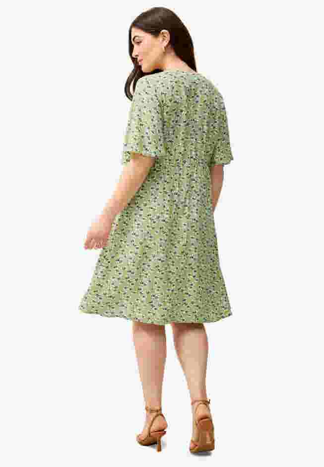 V-Neck Empire Dress with Button Trim image number 1
