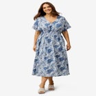 V-Neck Elastic Waist Midi Dress image number null