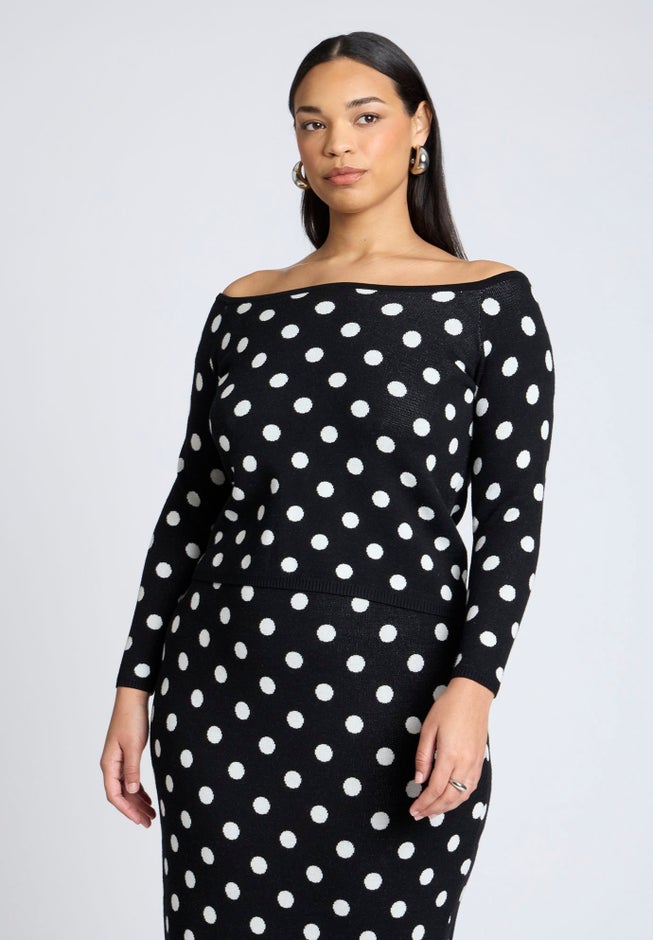 Off The Shoulder Dot Pattern Sweater image number 0