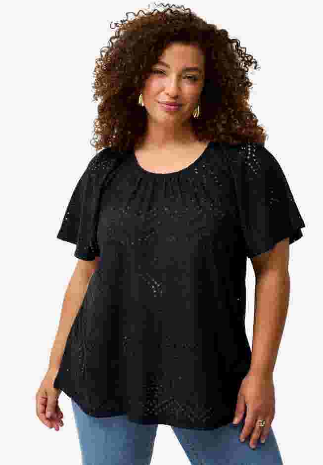 Flutter Sleeve Knit Eyelet Tunic image number 0