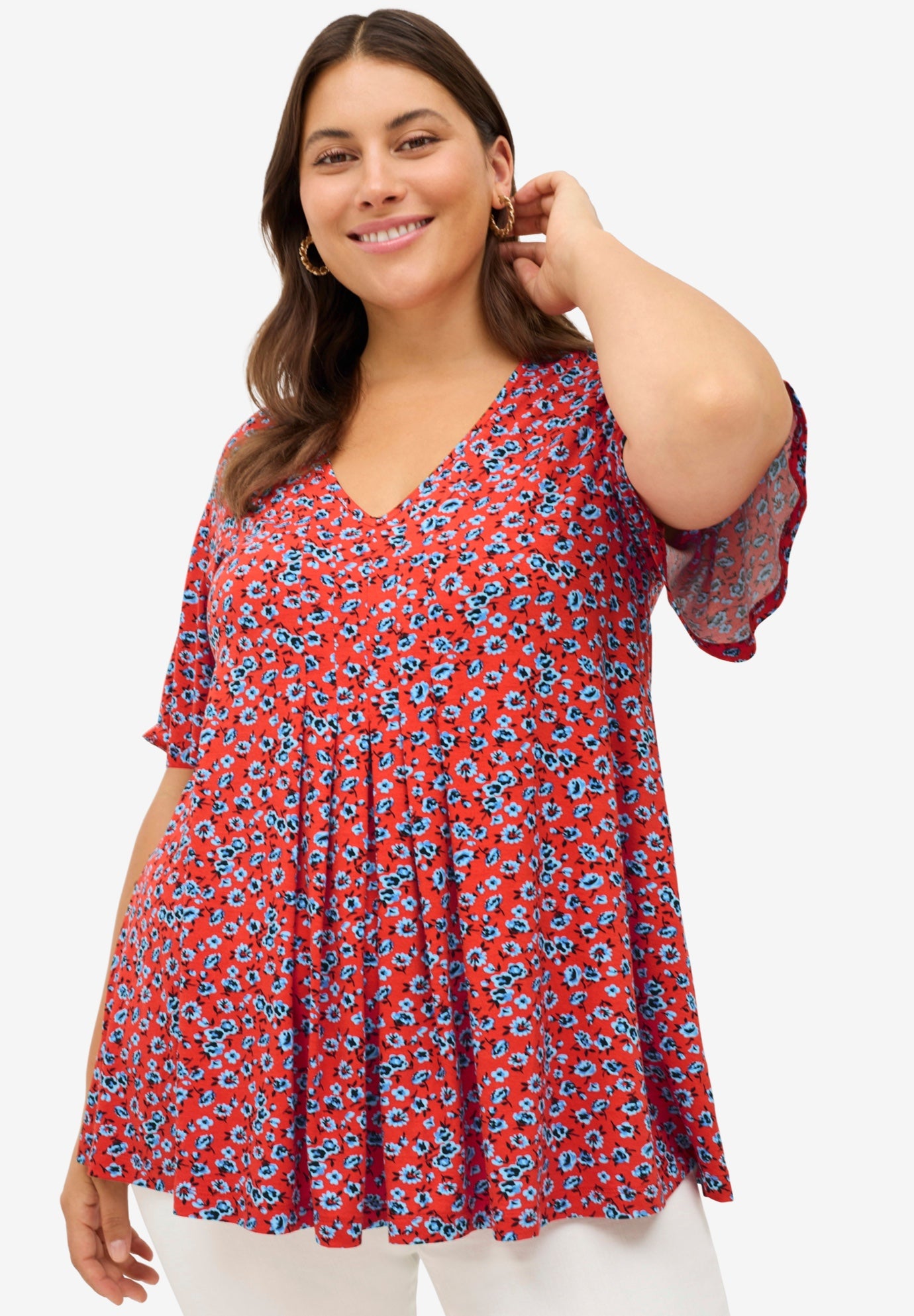 V-Neck Front Pleat Tunic image number 0