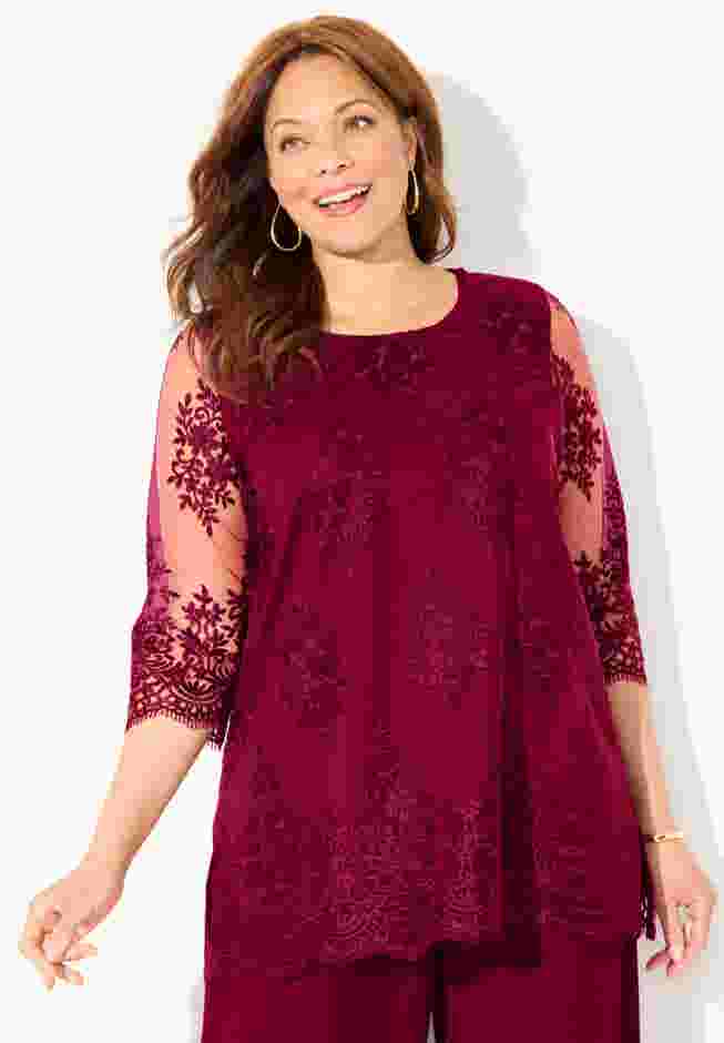 Embroidered Mesh Blouse image number 3
