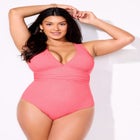 Sparkle Ribbed V-Neck One Piece Swimsuit image number null