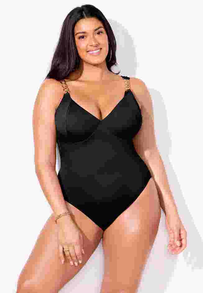 Chain Accent Underwire One Piece Swimsuit image number 3