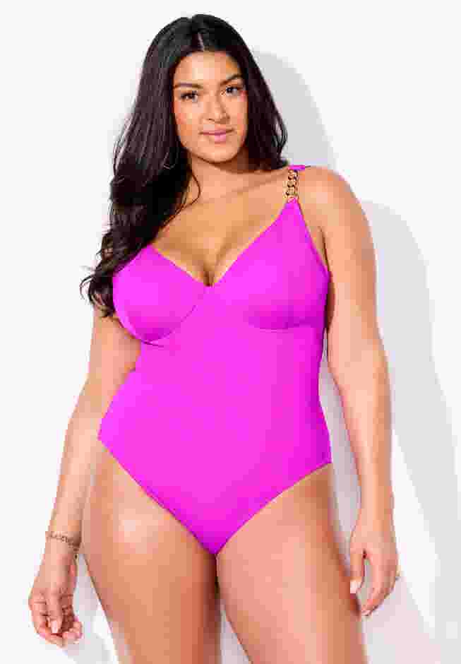 Chain Accent Underwire One Piece Swimsuit image number 3