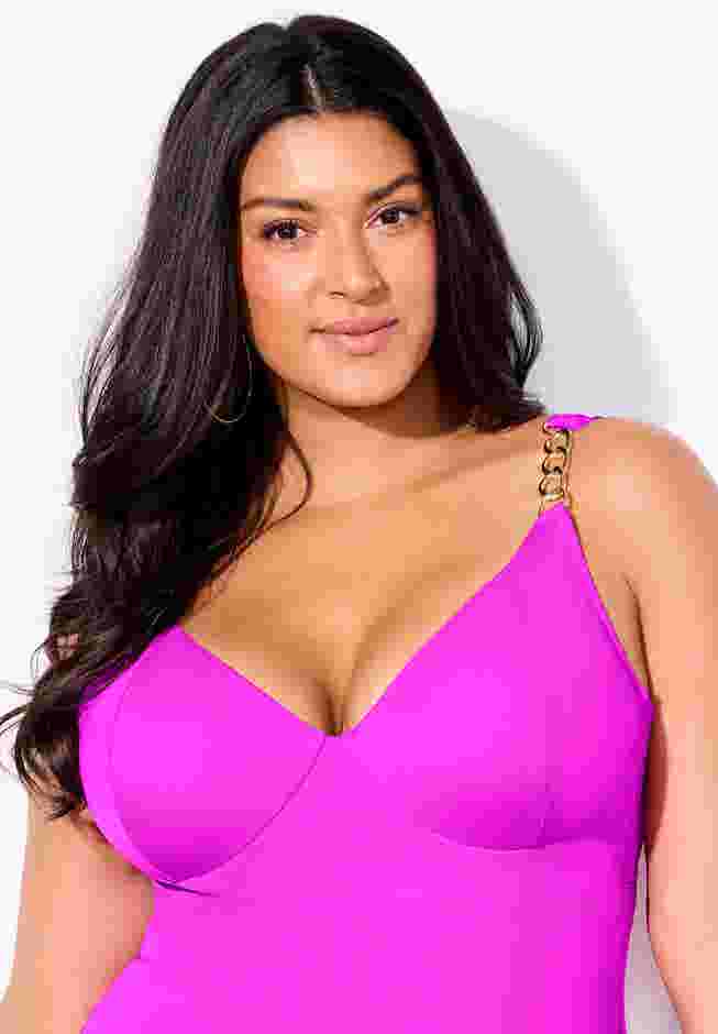 Chain Accent Underwire One Piece Swimsuit image number 4