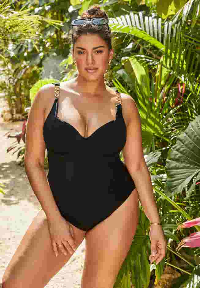 Chain Accent Underwire One Piece Swimsuit image number 0