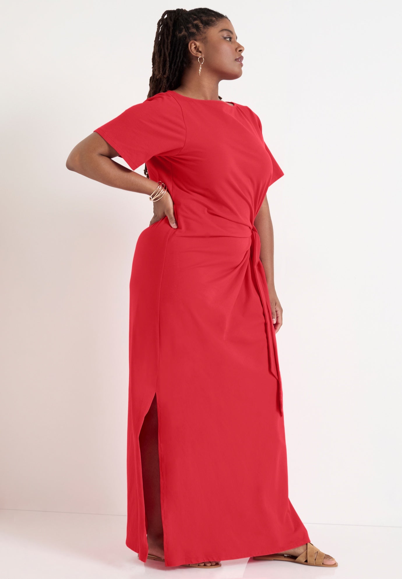 Boatneck Gathered Maxi Dress image number 2