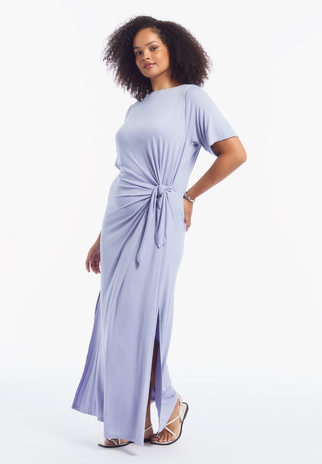 Boatneck Gathered Maxi Dress image number 1