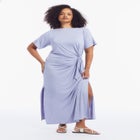 Boatneck Gathered Maxi Dress image number null