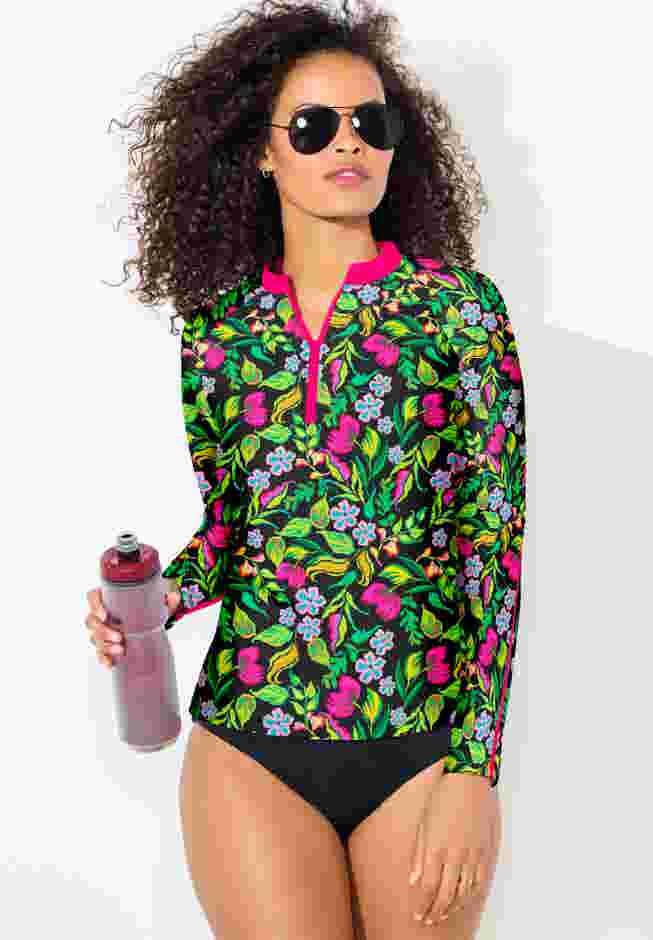 Chlorine Resistant Long Sleeve 1/4 Zip Swim Tee Rash Guard image number 2