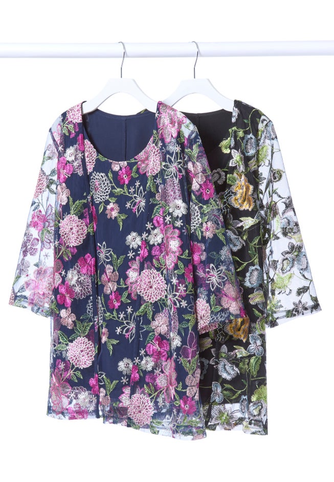 Embroidered Tank and Kimono 2-Piece Set image number 4