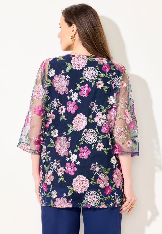 Embroidered Tank and Kimono 2-Piece Set image number 1