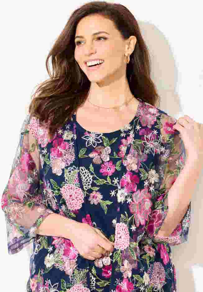 Embroidered Tank and Kimono 2-Piece Set image number 3