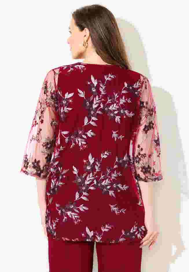 Embroidered Tank and Kimono 2-Piece Set image number 1