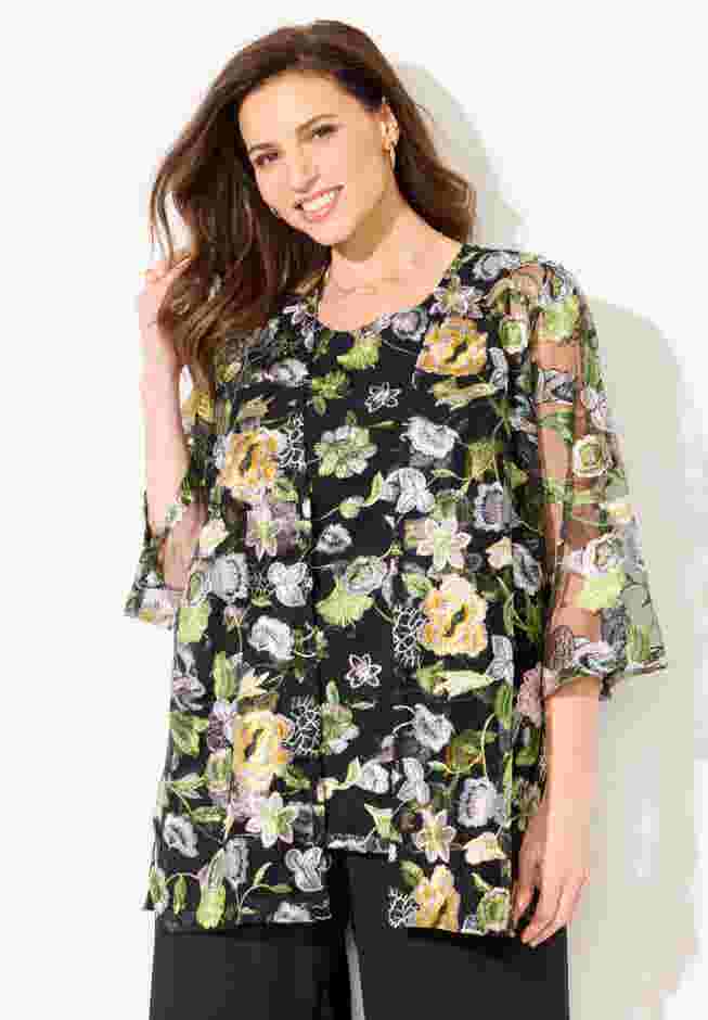 Embroidered Tank and Kimono 2-Piece Set image number 0