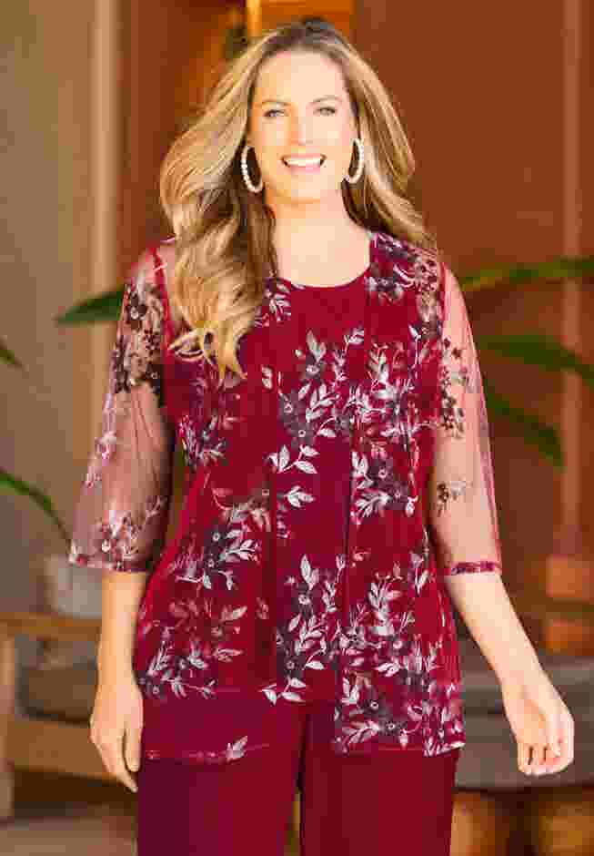 Embroidered Tank and Kimono 2-Piece Set image number 0