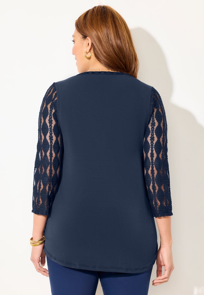 Textured Lace Knit Top image number 1