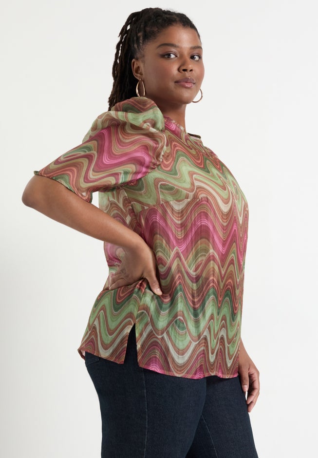 Mutton-Sleeve Organza Blouse image number 2