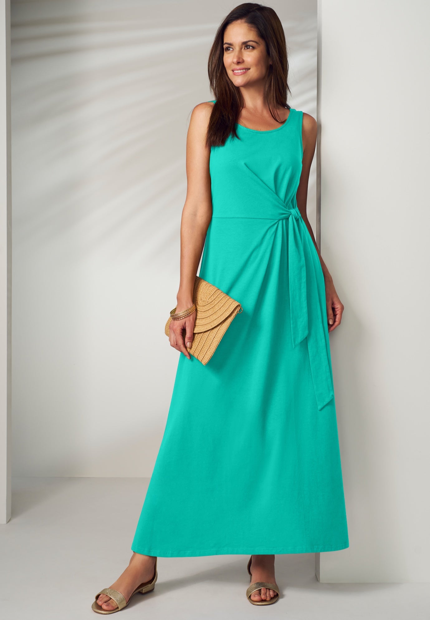 Stretch Cotton Side Tie Maxi Dress image number 0