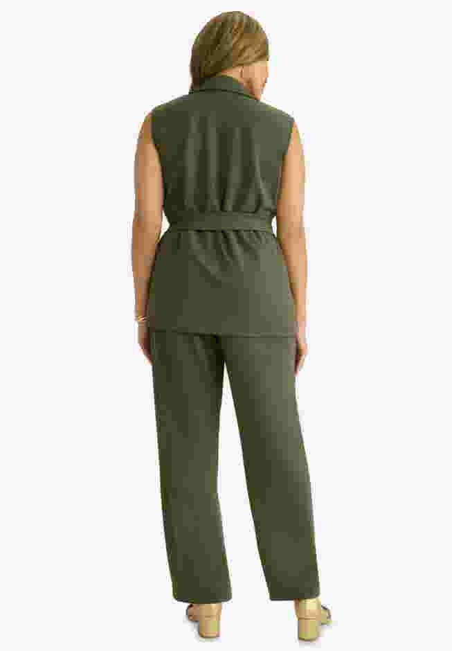 Belted Crepe Vest Set image number 1