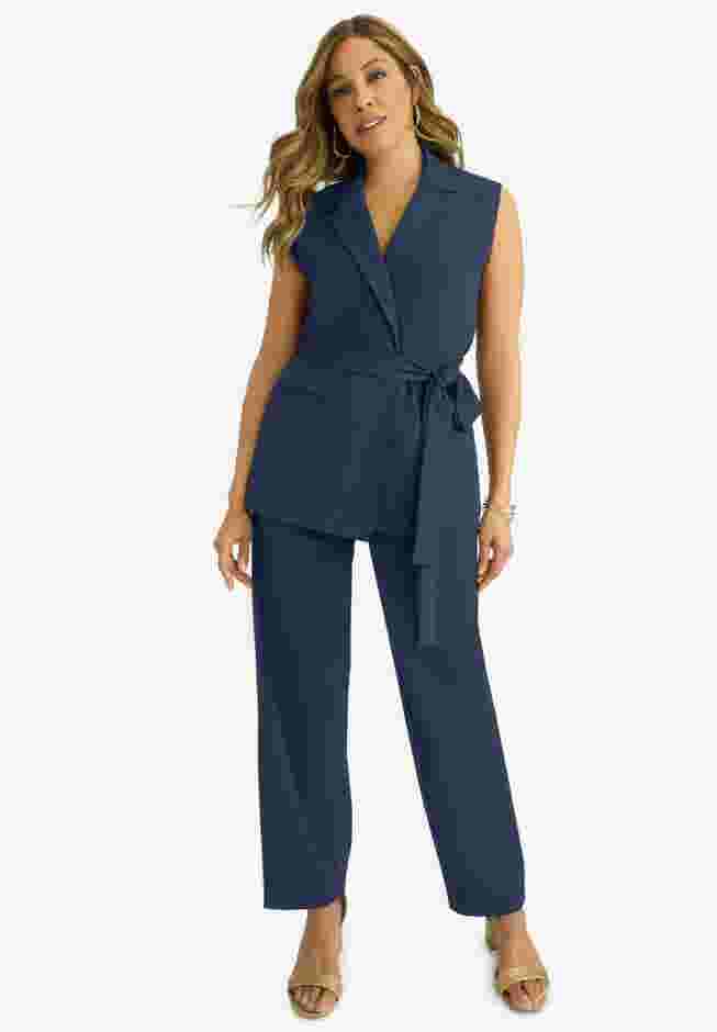 Belted Crepe Vest Set image number 0
