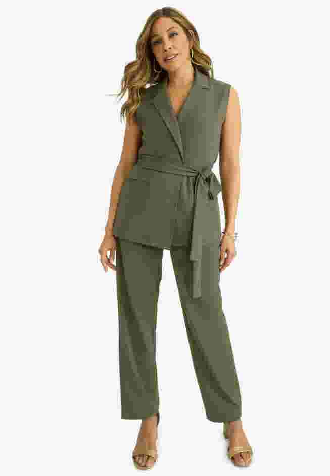 Belted Crepe Vest Set image number 0