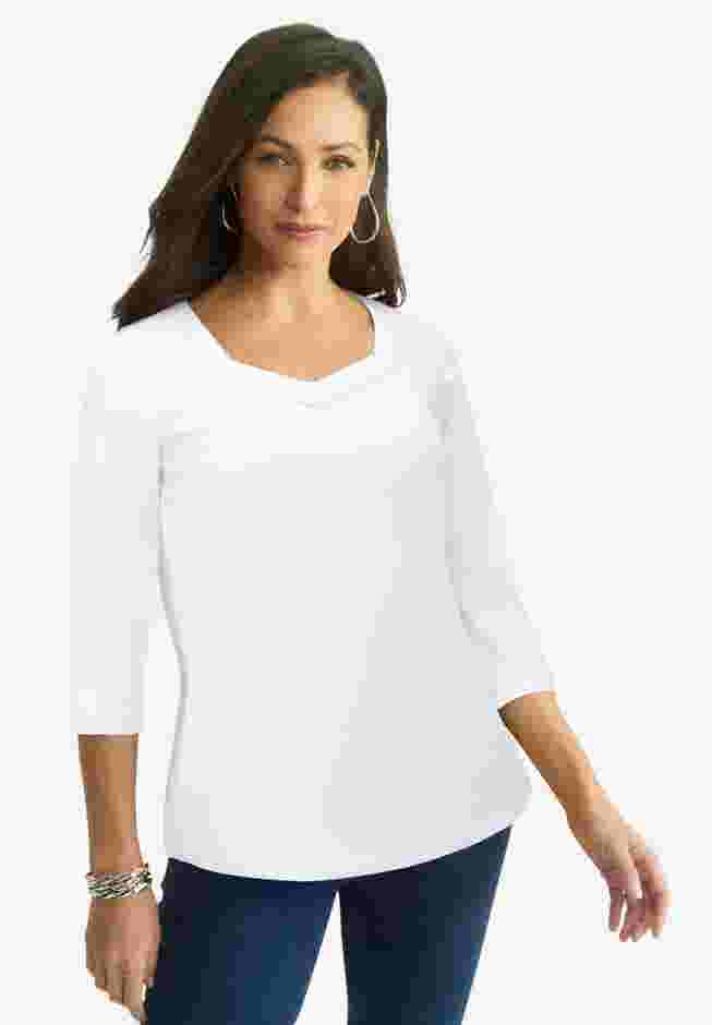 Dot Trim Sweetheart Neck Tee image number 0