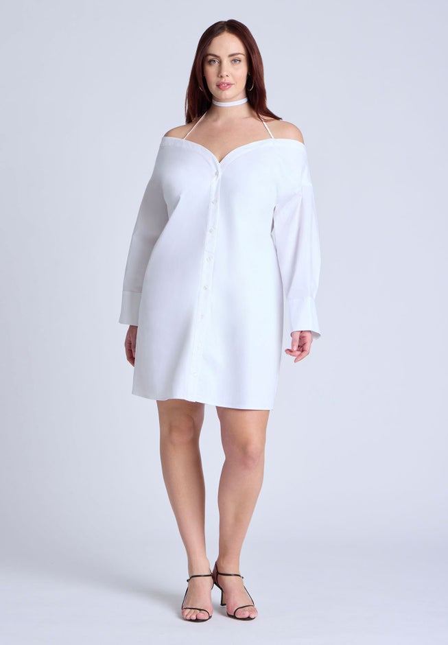 Off The Shoulder Poplin Mini Dress image number 0