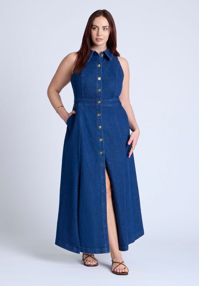 Sleeveless Denim Midi Dress image number null