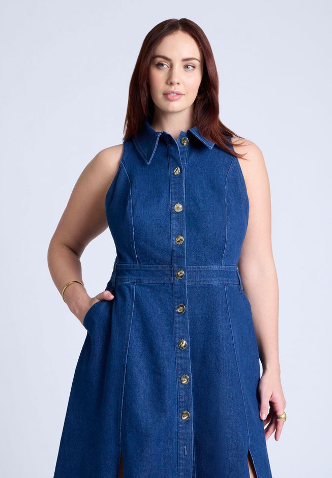  Sleeveless Denim Midi Dress  image number 3