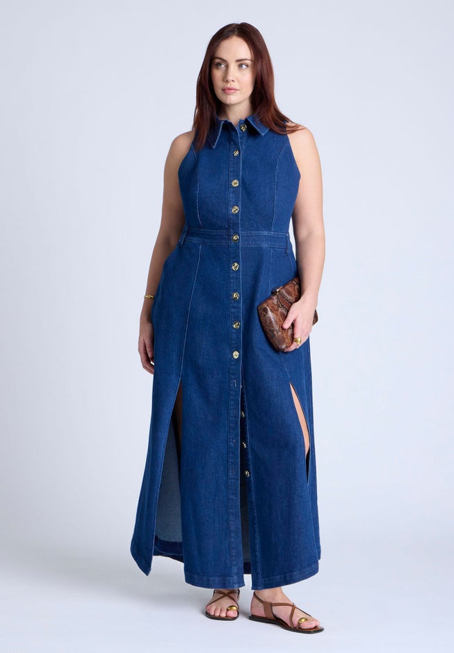 Sleeveless Denim Midi Dress image number null
