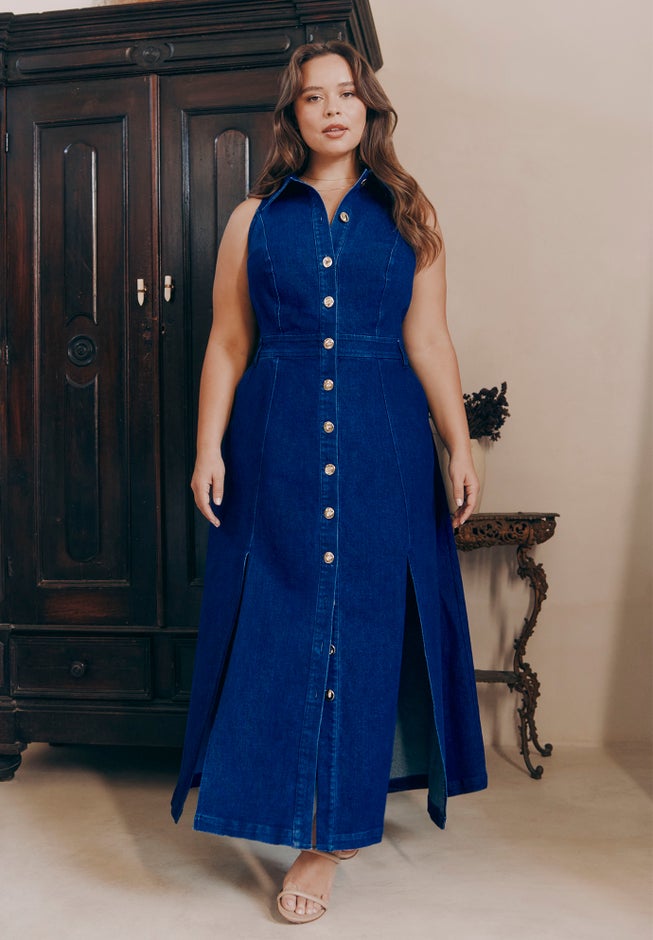 Sleeveless Denim Midi Dress image number null