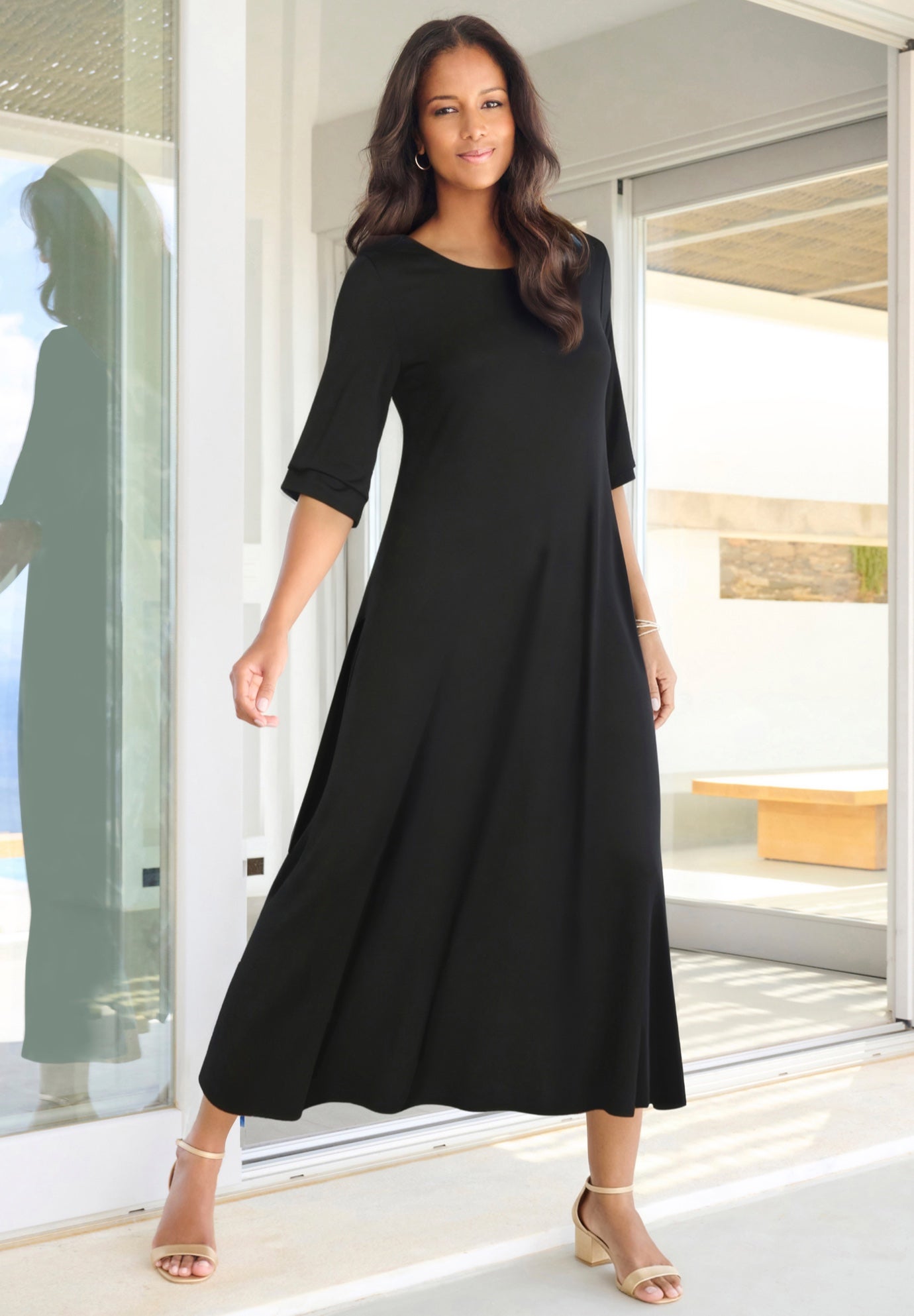 Plus Size Stretch Knit High Low Short Sleeve Maxi Dress image number 0
