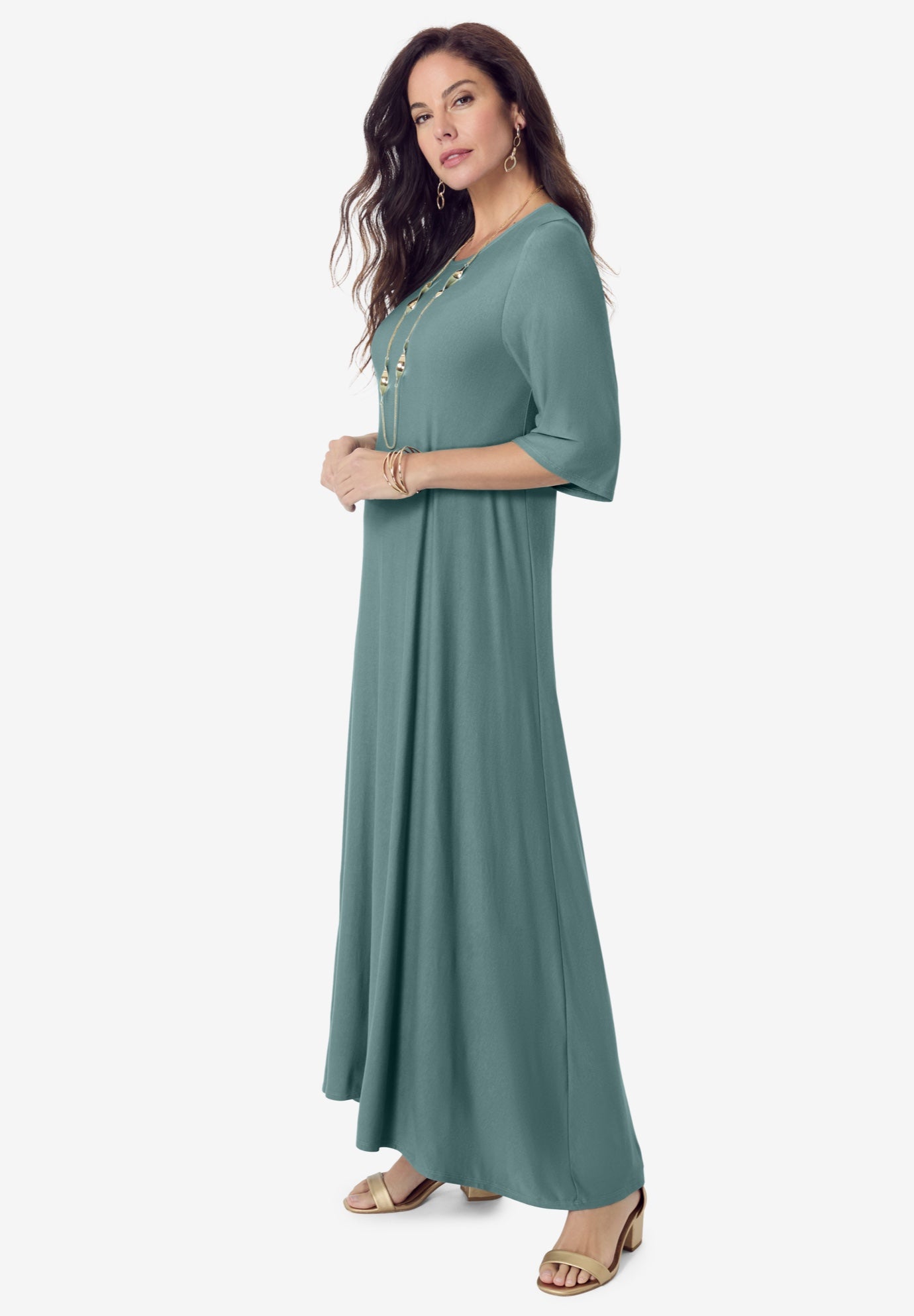 Plus Size Stretch Knit High Low Short Sleeve Maxi Dress image number 2