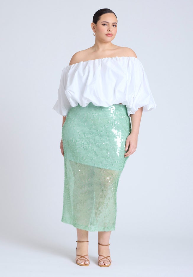  Semi Sheer Sequin Midi Skirt  image number 1